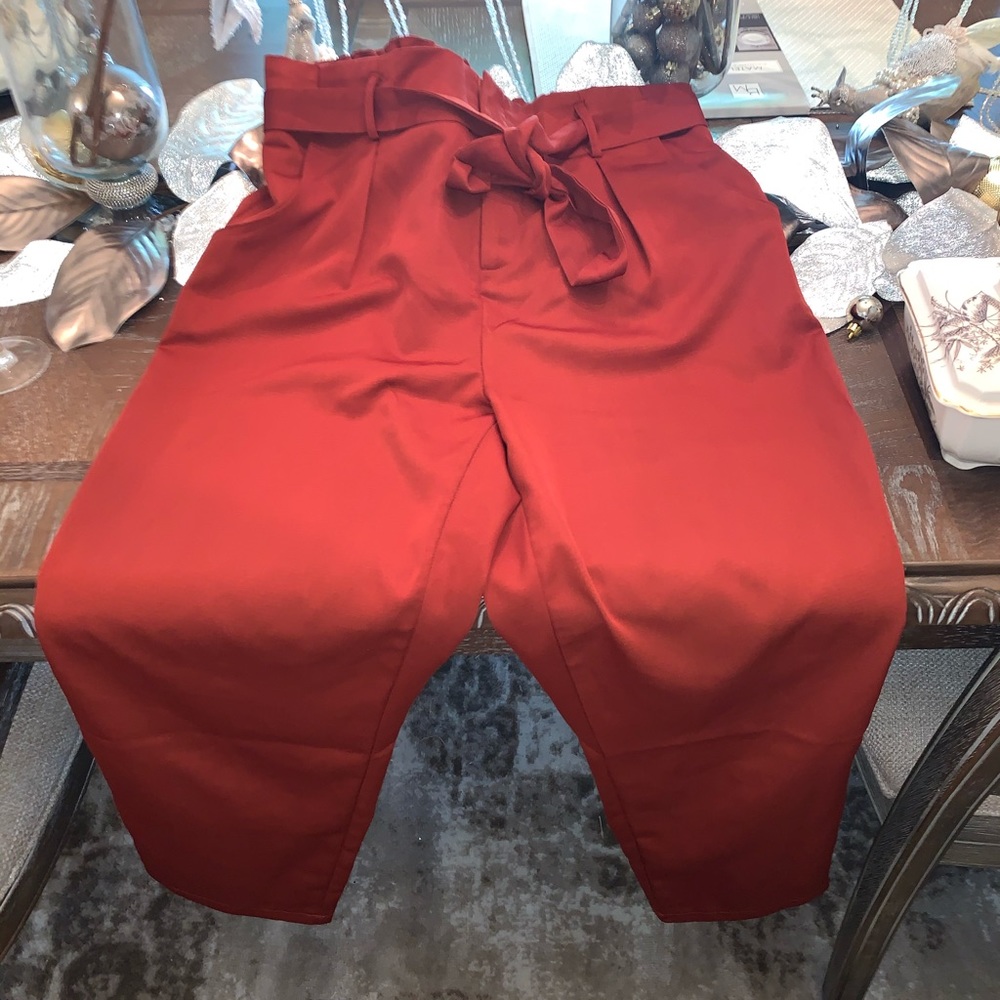 Paper bag high waist pants